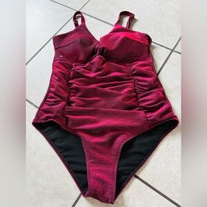 One-Piece Swimsuit in Berry Pink - Ruched Tank Style
